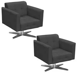 Kit 2 Poltronas Decorativas Base Cromada Giratória Ana Suede Grafite -