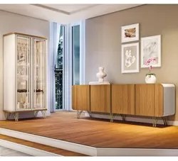 Conjunto Sala de Estar com Cristaleira Agnes H01 Off White/Cinamomo -