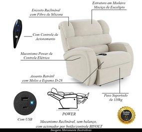 Poltrona do Papai Sala de Cinema Reclinável Kylie Controle Power Elétrico USB Veludo Bege G23