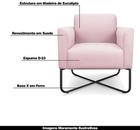 Kit 2 Poltronas Decorativas Isabella Base X Suede Rosa Bebê/Preto G19 - Gran Belo