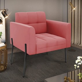 Poltrona Pé de Ferro Preto para Sala Elisa Suede - D'Rossi - Rose