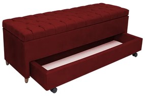 Calçadeira Baú com Sapateira Casal 140cm Paris Capitonê Suede Bordô - Sheep Estofados - Vermelho escuro