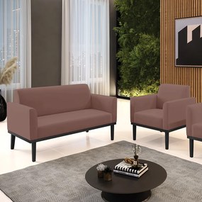 Conjunto Poltrona e Namoradeira Decorativa Isabella Pés Fixo em Madeira Preto Veludo Rose G19 - Gran Belo