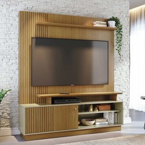 Home Theater Homero Porta 2 Prateleiras MDP até 65 Cumaru/Opala G97 - Gran Belo