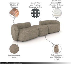 Sofá Versátil Sala de Estar Egito 342cm Modulado Linho Bege Manchado G52 - Gran Belo