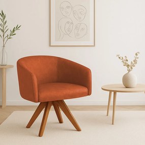 Poltrona Sala Base Giratória Madeira Arielle Sintético Pu D03 - D'Rossi - Nozes