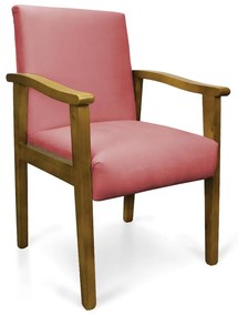 Poltrona Eloisa Suede Rosê Base de Madeira Castanho