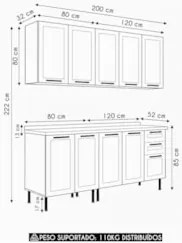 Armário Cozinha 4 Peças Balcão Tampo CP6A Zaya Branco/Carvalho T01 - M