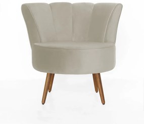 Poltrona Pérola Decorativa Pés Palito Veludo Bege