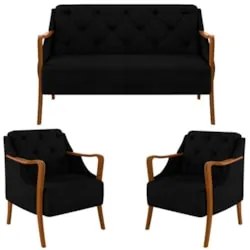 Kit Namoradeira 135cm e 2 Poltronas Decorativas Capitonê Lapa Z32 Velu