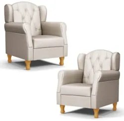 Kit 02 Poltronas de Amamentação Pés Madeira Lucy Z39 Sintético Bege -
