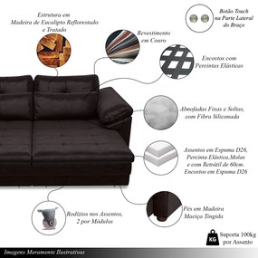 Sofá Retrátil Elétrico Sala de Estar Nolan Bipartido 414cm Conforto Premium em Couro Wine Vinho G58 - Gran Belo