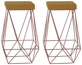 Kit 2 Banqueta Decorativa Kathy Base Bronze Suede Mostarda G41 - Gran Belo