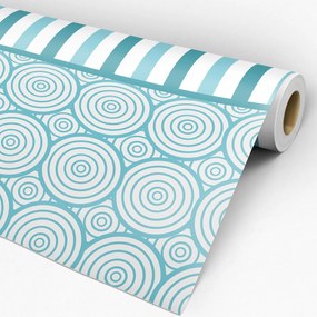 Papel de Parede listrado verde e branco com círculos