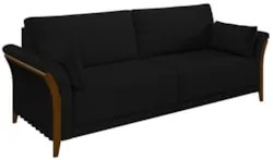 Sofá Living 3 Lugares 222cm Pés Madeira Roya Z32 Veludo Preto - Mpozen