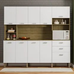 Armário de Cozinha Compacta 222cm Intensa Z06 Freijó/Supremo - Mpozena