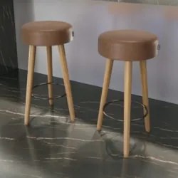 Banqueta Alta Estofada Pés Palito Kit 2 Hong Sintético Café S08 - Mpoz