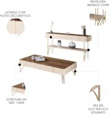 Aparador Para Sala Gianni e Mesa Alane H01 Off White/Castanho - Mpozen