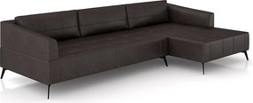 Sofá Bipartido Sala de Estar Kiara 352cm Chaise Direito Pés de Ferro Couro Borgonha Manchado G52 - Gran Belo