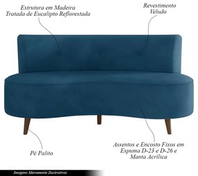Sofá Living 2 Lugares 135cm Aang Pés Palito Veludo Azul Marinho G33 - Gran Belo