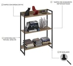 Estante Livreiro Dynamica Industrial 80cm 3 Prateleiras C08 Carvalho -