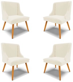 Kit 4 Cadeiras Decorativas Sala de Jantar Pés Palito de Madeira Firenze Veludo Bege/Natural G19 - Gran Belo