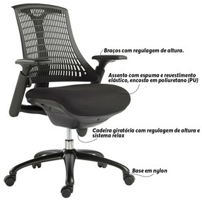 Kit 2 Cadeiras para Escritório Nagoh Office Giratória Preto  G56 - Gran Belo
