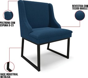 Cadeira Sala de Jantar Industrial Preto kit 6 Liz Bouclê D03 - D'Rossi - Azul
