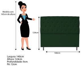 Cabeceira Estofada Liverpool 140 cm Casal Suede Verde - ADJ Decor