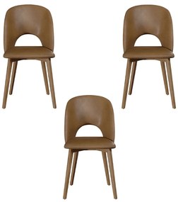 Kit 3 Cadeiras Decorativas Sala de Jantar Madeira Maciça Hadassa PU Marrom/Nogueira G13 - Gran Belo