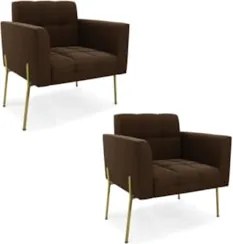 Poltrona Para Sala Pé Metal Dourado Kit 2 Ana Suede Marrom - Ibiza