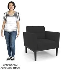 Sofá Namoradeira e 2 Poltronas Base Madeira Preto Ana Veludo Preto - I