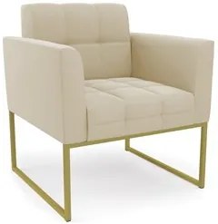 Sofá Namoradeira e 1 Poltrona Base Industrial Dourado Ana Suede Bege -