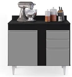 Armário Aéreo Indiana e Balcão Gabinete 100cm Luziania Preto/Cinza - L