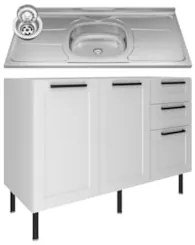 Balcão de Cozinha Com Pia 120cm Zaya Branco/Carvalho T01 - Mpozenat