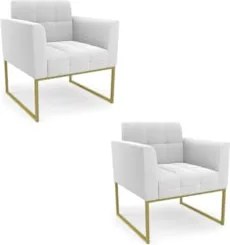 Poltrona Sala Base Industrial Dourado Kit 2 Ana Bouclé Off - Ibiza