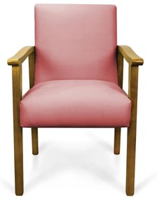 Poltrona Eloisa Suede Rosê Base de Madeira Castanho