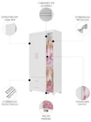 Guarda Roupa Infantil 89cm Com 3 Portas Carruagem Rosa Z53  - Mpozenat