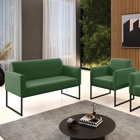 Sofá Namoradeira com Poltrona Base Industrial Preto Marisa Suede D03 - D'Rossi - Verde