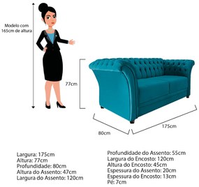 Namoradeira Chesterfield Sofia Suede Azul Turquesa - ADJ Decor