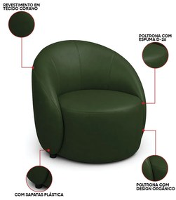 Poltrona Decorativa Orgânica Lua Sintético PU D03 - D'Rossi - Verde