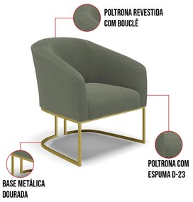 Sofá Namoradeira e Poltrona Industrial Dourado Stella Bouclê D03 - D'Rossi - Verde Pistache