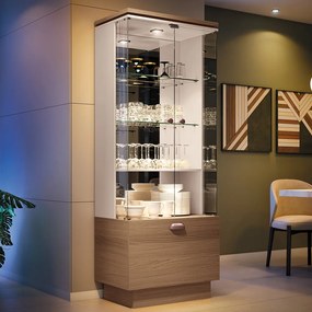 Cristaleira Decorativa Peggy Nicho Adega com LED Portas de Vidro Castanho/Off White G26 - Gran Belo