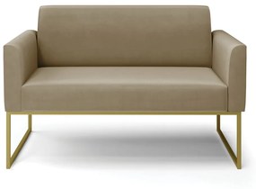 Sofá Namoradeira Base Industrial Dourado Marisa Suede Marrom Rato D03 - D'Rossi