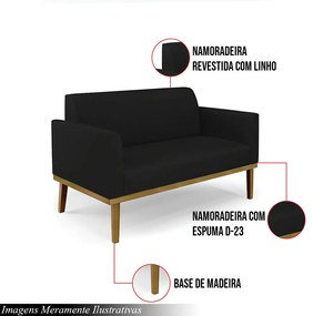 Poltrona Namoradeira Decorativa Isabella Pés Fixo em Madeira Preto Linho Preto G19 - Gran Belo