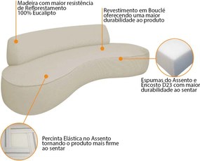Sofá Curvo Sala de Estar Recepção Consultório Amsterdã 220cm Bouclé