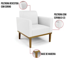 Kit 2 Poltronas Base de Madeira Fixa Castanho Marisa Corino  D03 - D'Rossi - Branco