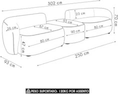 Sofá 4 Lugares Com Puff  302cm Orgânico Lyor Linho Bege Z55  - Mpozena