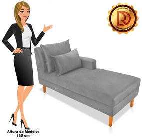 Divã Chaise Chloe 160 cm Veludo Pés Chanfrado Castanho M11 - D'Rossi - Cinza