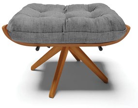 Kit 02 Puffs Giratório Costela Linho Grafite A26 Base Madeira - D'Rossi